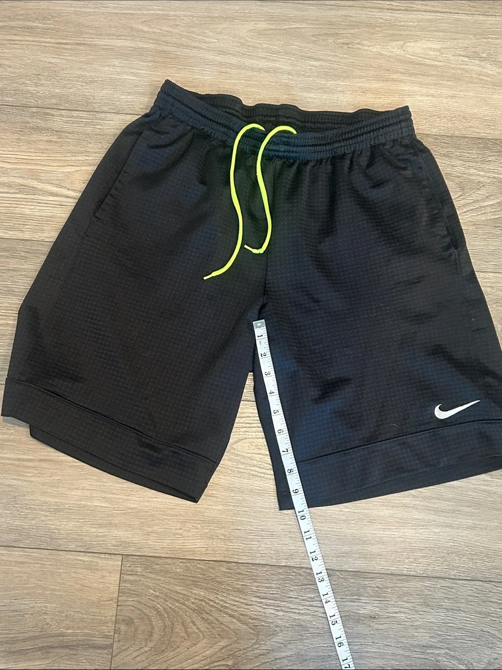 Nike Men’s Black Athletic Shorts with Neon Yellow Drawstring Size Large